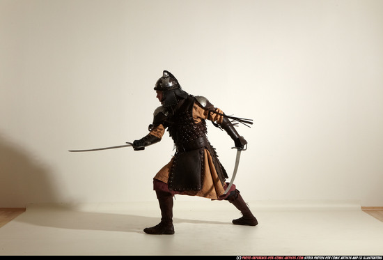 Man Adult Athletic White Fighting with sword Moving poses Army