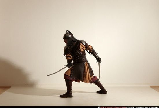 Man Adult Athletic White Fighting with sword Moving poses Army