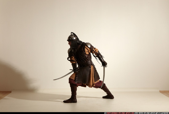 Man Adult Athletic White Fighting with sword Moving poses Army