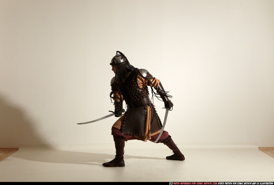 Man Adult Athletic White Fighting with sword Moving poses Army