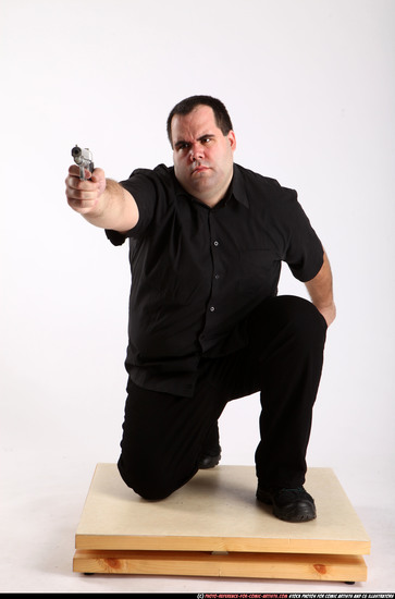 Man Adult Chubby White Fighting with gun Kneeling poses Casual