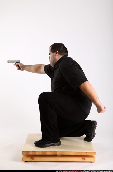 Man Adult Chubby White Fighting with gun Kneeling poses Casual