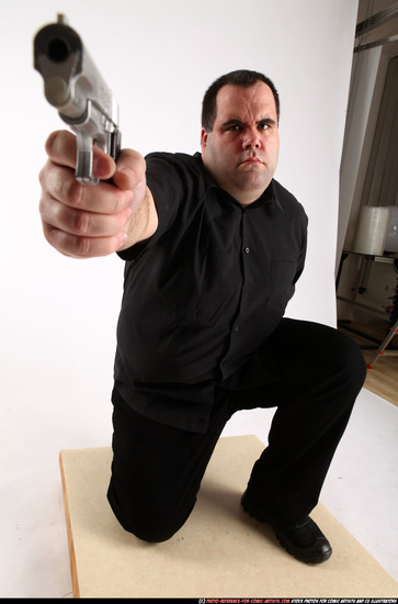 Man Adult Chubby White Fighting with gun Kneeling poses Casual