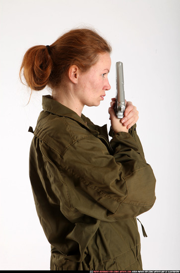 Woman Adult Athletic White Fighting with gun Detailed photos Army