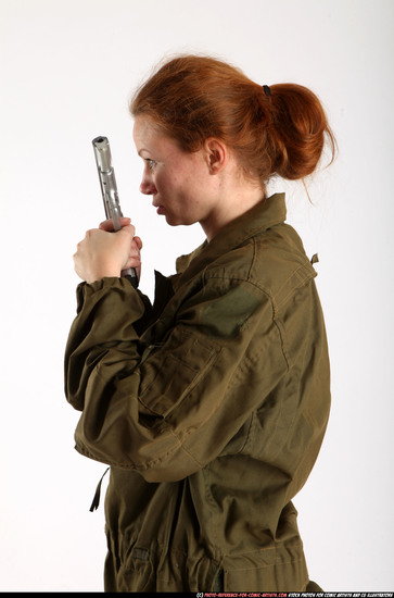 Woman Adult Athletic White Fighting with gun Detailed photos Army