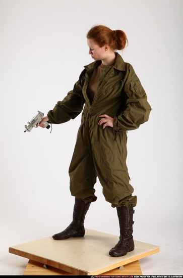 Woman Adult Athletic White Fighting with gun Standing poses Army