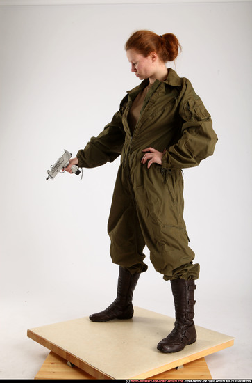 Woman Adult Athletic White Fighting with gun Standing poses Army