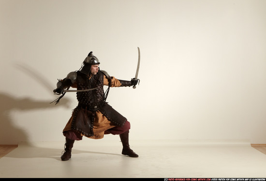 Man Adult Athletic White Fighting with sword Moving poses Army