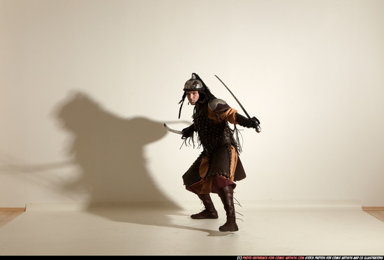 Man Adult Athletic White Fighting with sword Moving poses Army