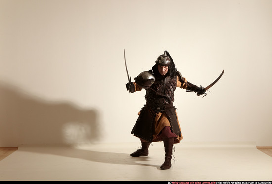 Man Adult Athletic White Fighting with sword Moving poses Army