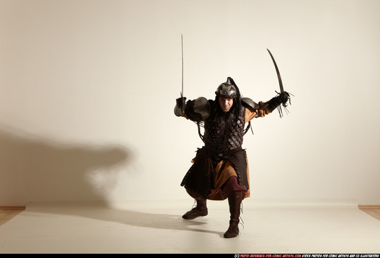 Man Adult Athletic White Fighting with sword Moving poses Army