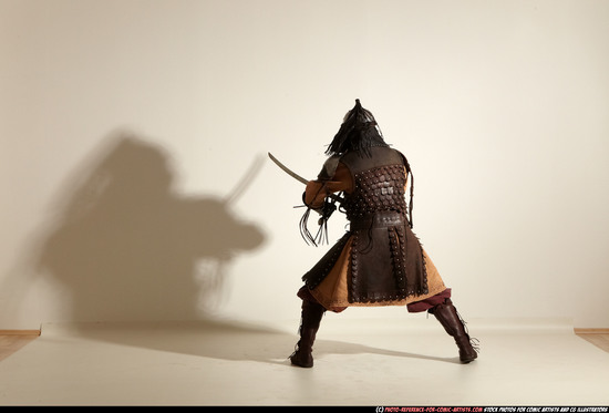 Man Adult Athletic White Fighting with sword Moving poses Army