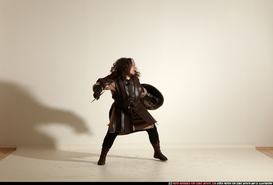 Man Adult Chubby White Fighting with sword Moving poses Army