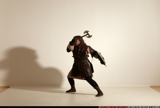 Man Adult Chubby White Fighting with sword Moving poses Army