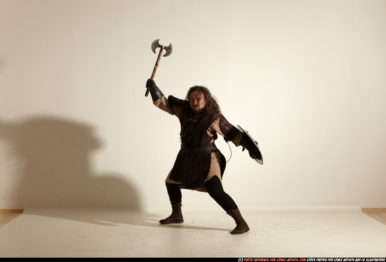 Man Adult Chubby White Fighting with sword Moving poses Army