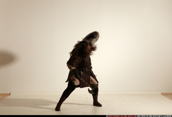 Man Adult Chubby White Fighting with sword Moving poses Army