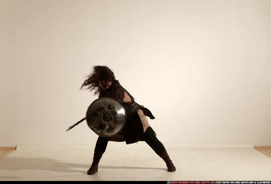 Man Adult Chubby White Fighting with sword Moving poses Army