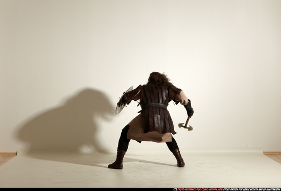 Man Adult Chubby White Fighting with sword Moving poses Army