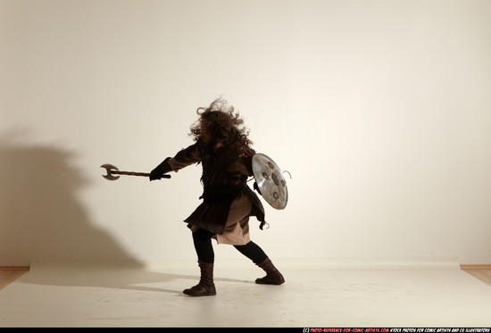 Man Adult Chubby White Fighting with sword Moving poses Army