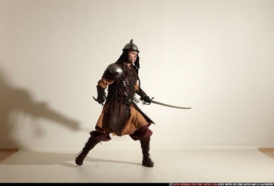 Man Adult Athletic White Fighting with sword Moving poses Army