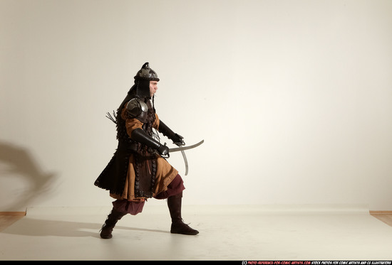 Man Adult Athletic White Fighting with sword Moving poses Army