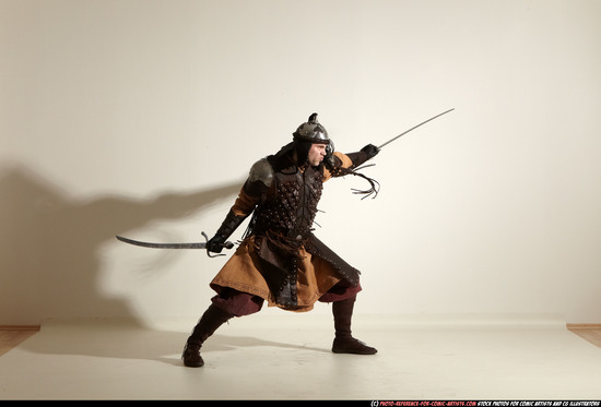 Man Adult Athletic White Fighting with sword Moving poses Army