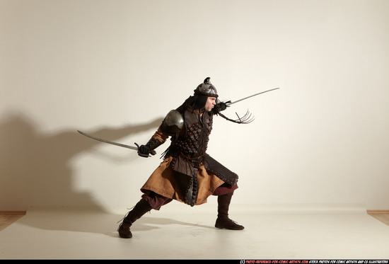 Man Adult Athletic White Fighting with sword Moving poses Army