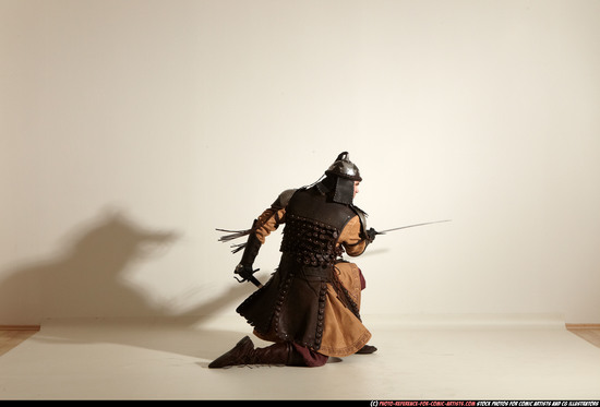 Man Adult Athletic White Fighting with sword Moving poses Army