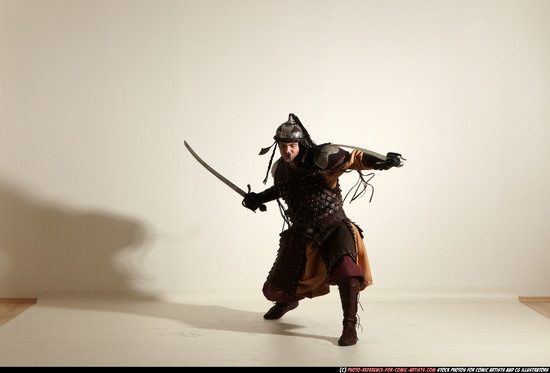 Man Adult Athletic White Fighting with sword Moving poses Army