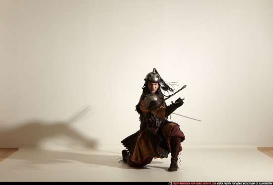 Man Adult Athletic White Fighting with sword Moving poses Army