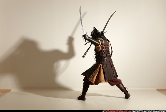 Man Adult Athletic White Fighting with sword Moving poses Army