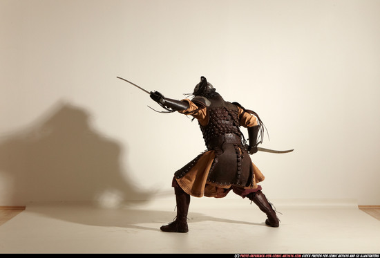 Man Adult Athletic White Fighting with sword Moving poses Army