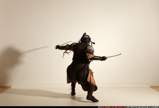 Man Adult Athletic White Fighting with sword Moving poses Army