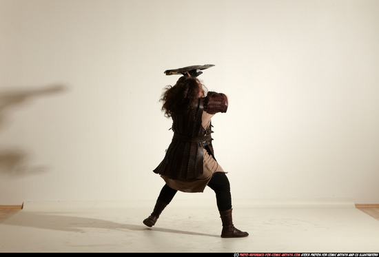 Man Adult Chubby White Fighting with hammer Moving poses Army