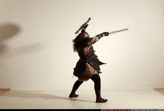 Man Adult Chubby White Fighting with hammer Moving poses Army