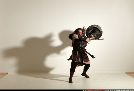 Man Adult Chubby White Fighting with hammer Moving poses Army