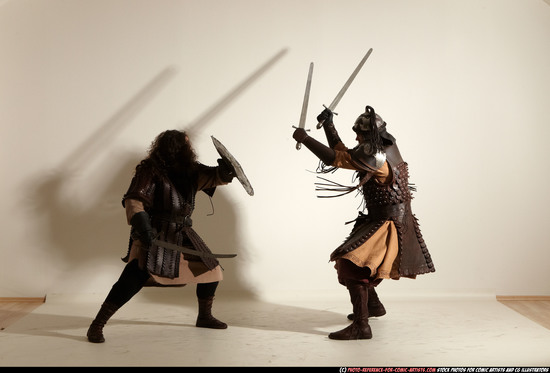 Adult Average White Fighting with sword Moving poses Army Men