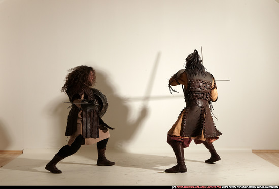 Adult Average White Fighting with sword Moving poses Army Men