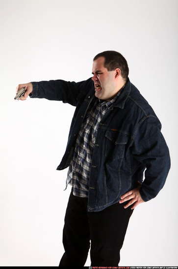 Man Adult Chubby White Fighting with gun Standing poses Casual