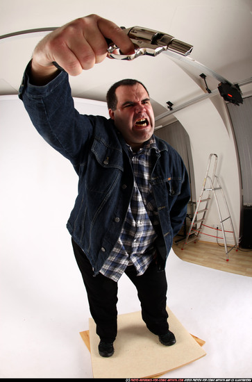 Man Adult Chubby White Fighting with gun Standing poses Casual