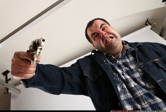 Man Adult Chubby White Fighting with gun Standing poses Casual