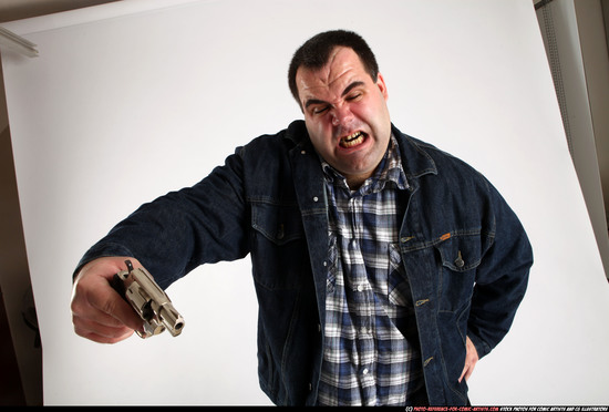 Man Adult Chubby White Fighting with gun Standing poses Casual