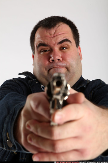 Man Adult Chubby White Fighting with gun Standing poses Casual