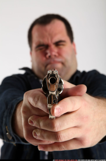 Man Adult Chubby White Fighting with gun Standing poses Casual