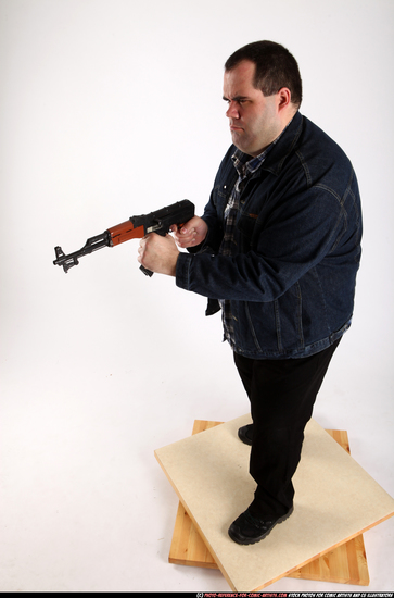 Man Adult Chubby White Fighting with gun Standing poses Casual