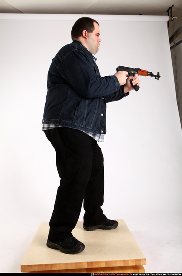 Man Adult Chubby White Fighting with gun Standing poses Casual