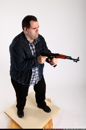 Man Adult Chubby White Fighting with gun Standing poses Casual