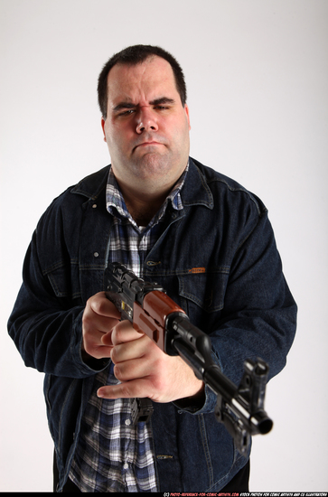 Man Adult Chubby White Fighting with gun Standing poses Casual