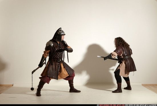 Adult Average White Fighting with sword Moving poses Army Men