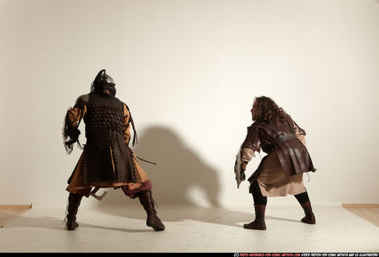 Adult Average White Fighting with sword Moving poses Army Men